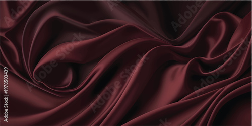 Smooth red satin and silk fabric textile background with soft luxury waves and elegant shiny curves for a decorative drapery backdrop