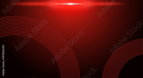 Abstract red background with curved lines and a bright red spotlight