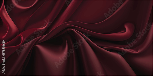 Luxurious red silk and satin fabric textile creates a smooth shiny backdrop with soft rippled waves and elegant drapery curves for a premium velvet texture material background