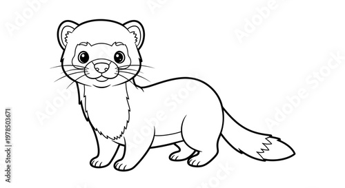 Adorable ferret standing and looking forward with big eyes and fluffy fur a cute cartoon character for coloring book pages.