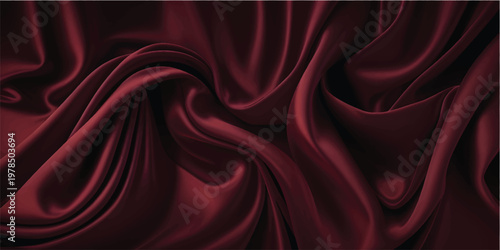 Luxurious red silk and satin fabric background featuring smooth flowing waves of soft textile material with a shiny texture and elegant curves for a premium fashion backdrop