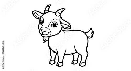 Charming Line Art of a Young Goat Perfect for Educational Materials Children's Books and Farm-Themed Graphics Depicting Adorable Barnyard Animals and Their Gentle Nature.