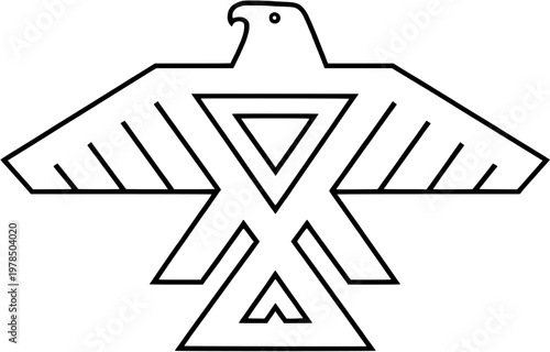 Geometric Thunderbird Outline Vector (Symmetrical Tribal Style Line Art)