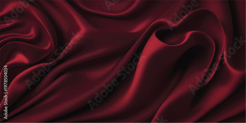 Luxurious red silk and satin fabric textile creates a smooth shiny backdrop with soft waves and elegant curves for a decorative valentine background