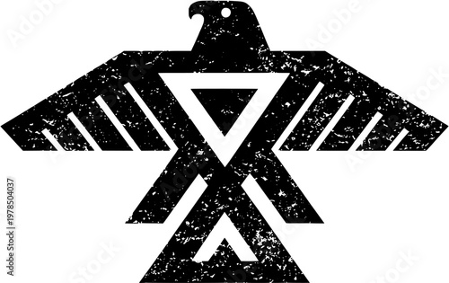 Geometric Thunderbird Distressed Vector (Grunge Tribal Bird Black)