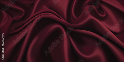 Luxurious red satin and silk fabric textile creates a smooth shiny background with elegant soft rippled waves and a curved material texture for a red velvet backdrop