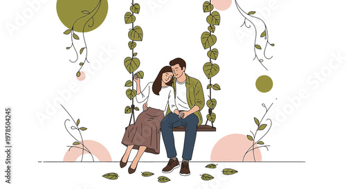Romantic Couple on Swing Illustration - Love, Togetherness, and Nature