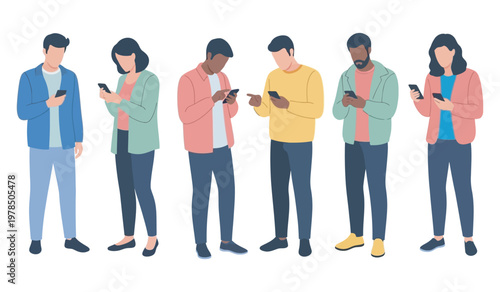 People Using Smartphones Set Modern Communication and Social Media Concept Illustration