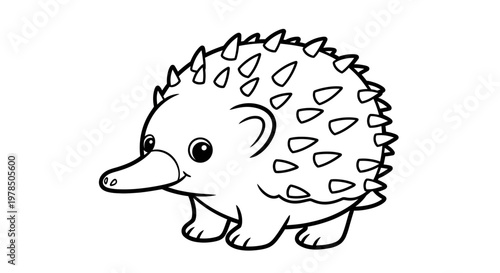 Adorable Kawaii Echidna Character Line Art Cute Spiky Mammal Drawing for Children's Educational Materials Wildlife Cartoon Representation and Creative Design Projects Capturing Australian Fauna Charm.