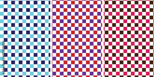 Abstract geometric patterns with bold primary and secondary colors in checkerboard designs