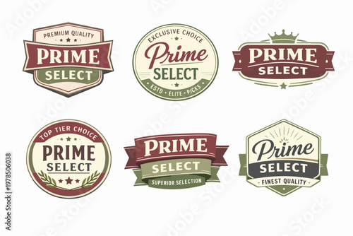 Prime select vintage logo badges collection representing premium quality and exclusive choices for branding and labels