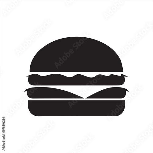   A simple black silhouette of a classic hamburger design silhouette on white background