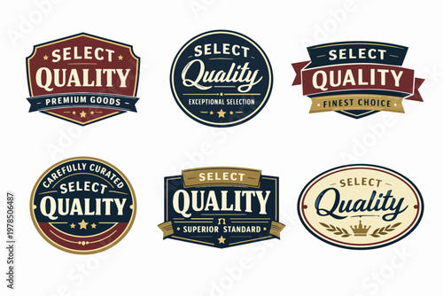 Select quality premium goods and superior standard labels collection displaying vintage badge designs
