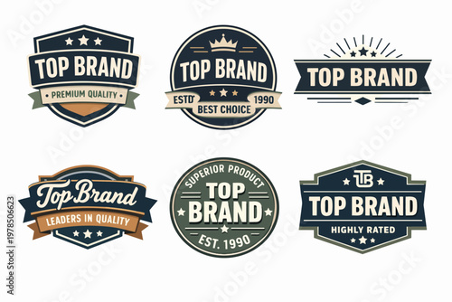 Set of premium quality top brand labels and badges, vintage retro insignia design elements for products