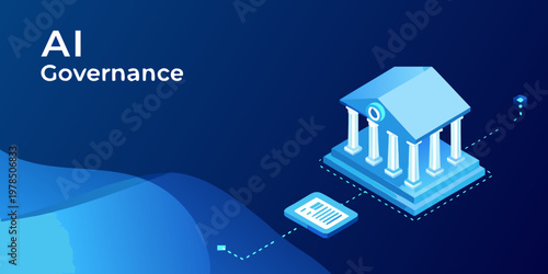 Ai governance depicted with a futuristic building and digital elements