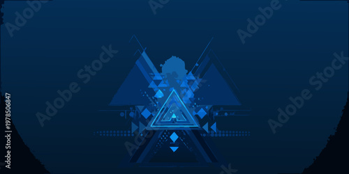 Abstract geometric design featuring a glowing figure within a triangular structure