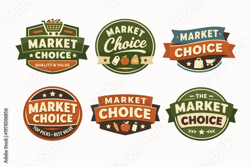Market choice badges and labels vector collection for grocery stores, retail, and shopping concepts