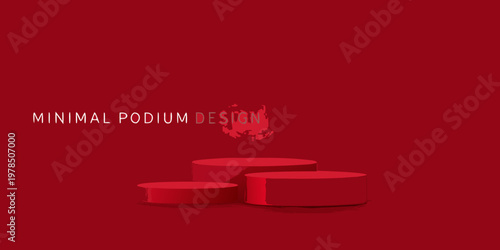 Red minimalist podium design with three circular platforms and text