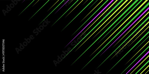 Abstract Neon Vertical Lines Background with Green and Purple Glitch Effect on Black