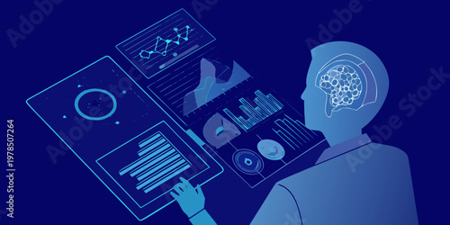 Artificial intelligence interface connected to a human brain profile