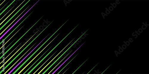 Abstract Neon Vertical Lines Background with Green and Purple Glitch Effect on Black