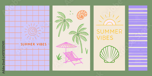 Colorful summer themed illustrations arranged in a vertical striped pattern
