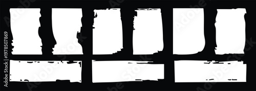 Rough brush stroke rectangle shape frame set. Square, rectangular border for text, abstract paint background. Vector illustration,