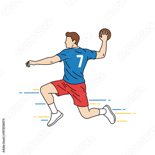Mid-Air Handball Jump Throw Pose Minimal Flat Vector Design