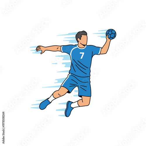 Mid-Air Handball Jump Throw Pose Minimal Flat Vector Design