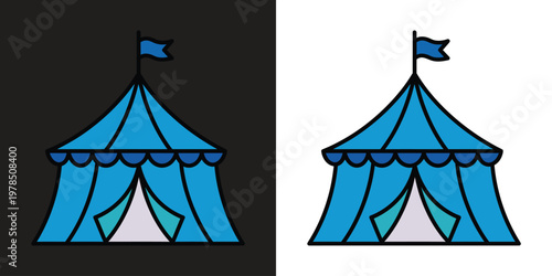 A blue circus tent with a flag on top Vector, illustration