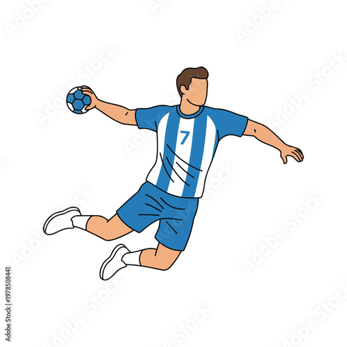 Handball Player Jump Shot Throw Mid-Air Flat Vector