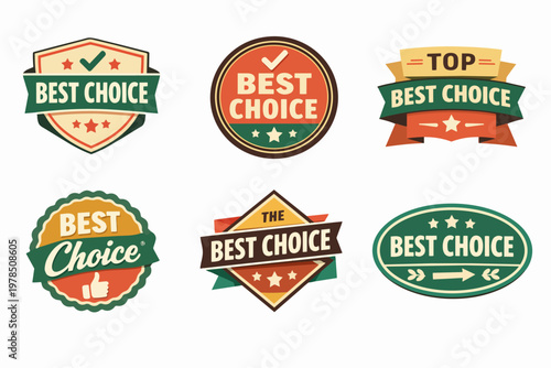 Best choice labels set presenting quality guarantee badges and recommendation product stickers for marketing and promotion
