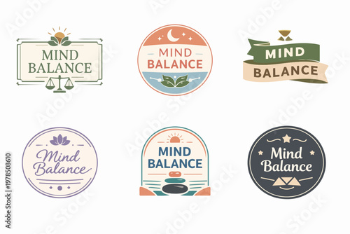 Collection of mind balance logo designs, symbolizing wellness, mental health, tranquility, and inner harmony concepts