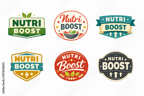 Collection of organic health and fitness logos for nutritional supplement branding, offering energy and wellness concepts