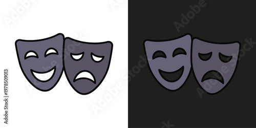 Theatrical masks on white and black background Vector, illustration