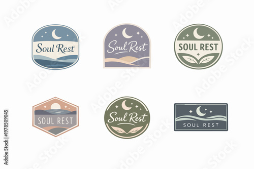 Soul rest logo collection for health and wellness business, relaxation, meditation, and mindful living concepts
