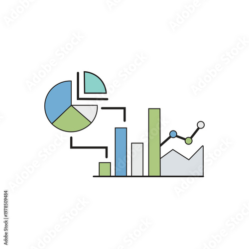 Business Analytics Icons with Pie Chart Bar Graph and Line Chart