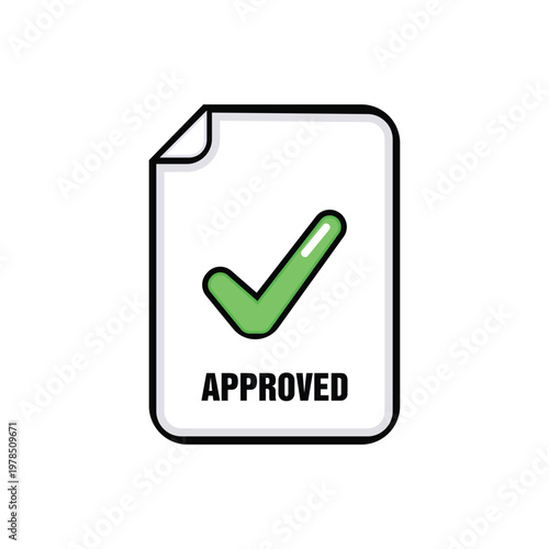 Document Icon with Green Check Mark and Approved Text Below