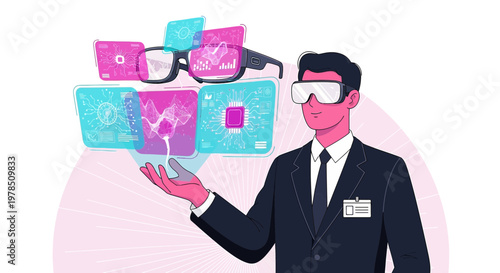 Conceptual depiction of a professional immersed in virtual augmented reality experience