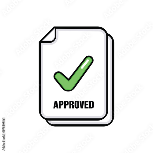 Document Icon with Green Check Mark and Approved Text