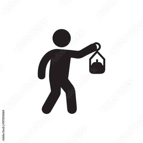 Black silhouette of a person holding a kettlebell vector icon
