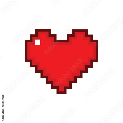 Red Pixel Art Heart with Black Outline and Small White Highlight