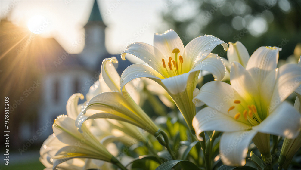 Fototapeta premium Beautiful white spring flowers bloom in the garden as a macro closeup shows the delicate petals and yellow buds of this floral nature plant Easter Sunday