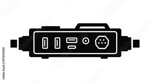 Black silhouette of a generator with various ports and handles silhouette