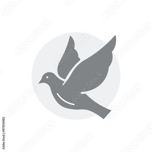Grey Flying Dove Icon with Outstretched Wings in a Light Circle Background