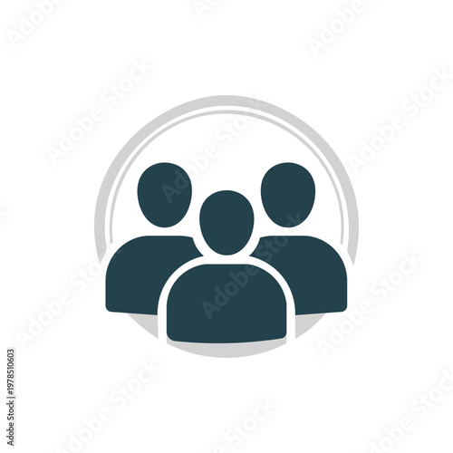 Simple Dark Blue Icon of Three People Standing Together in a Circle