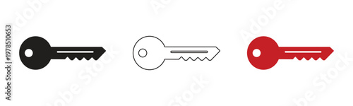 Three Key Icons in Black White and Red Color Variation