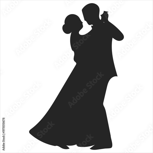 A silhouette of a couple dancing together in a romantic waltz