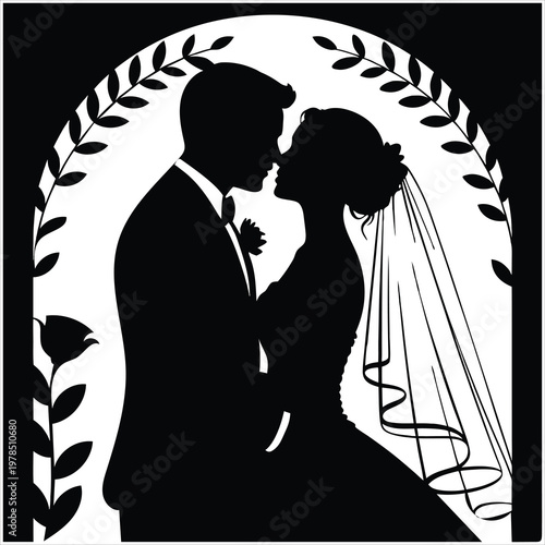 A romantic couple shares a tender kiss in a beautiful wedding scene