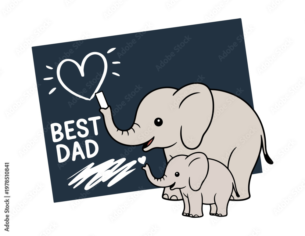 Fototapeta premium father's day a cartoon elephant and a baby elephant are holding a chalkboard that says best dad